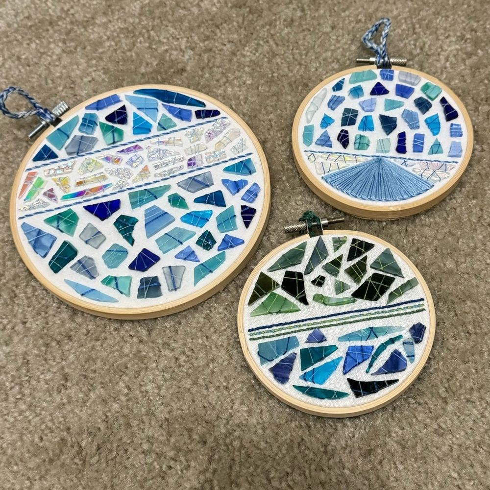 *HANDMADE* Custom Hand Stitched Glass Hoop Decor